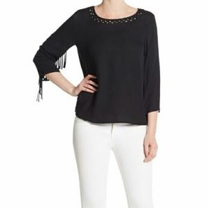 Ella Moss Fringe Sleeve Cutout Blouse